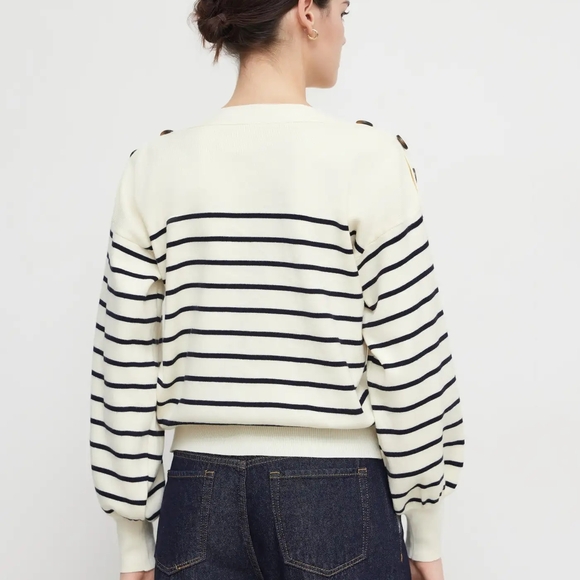 NWT - Cider Black and White Striped Sweater with Button Accents - Picture 11 of 12
